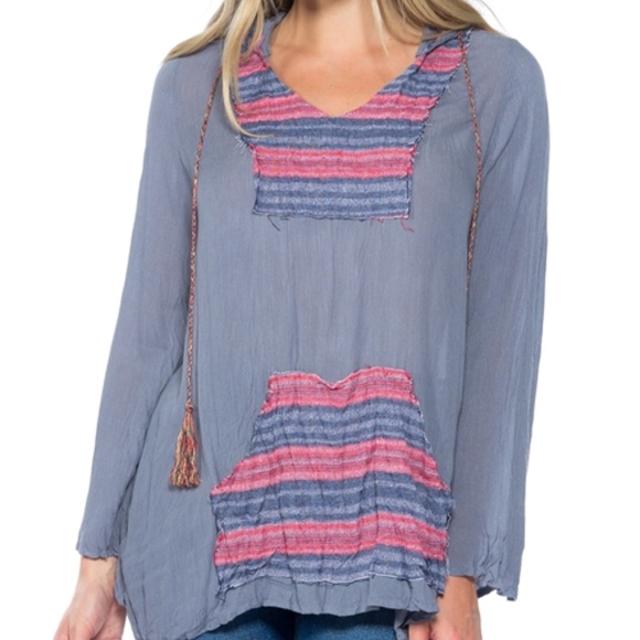 LONG BOHO HOODED TOP - Picture 1 of 5